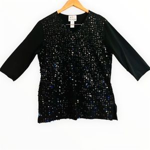 Quacker Factory Black Sequins Top